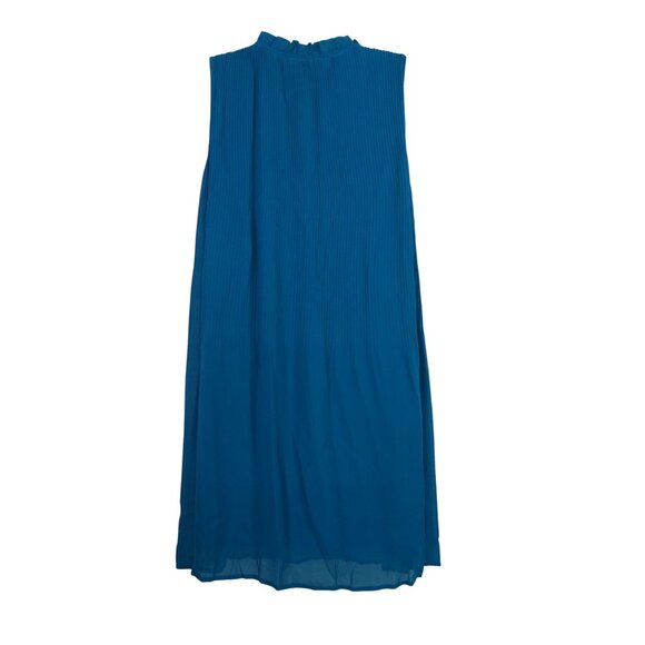 Chloe Rene Sleeveless Pleated V-Neck Blue Shift Dress Women Size M Lined Flowing - Picture 3 of 9